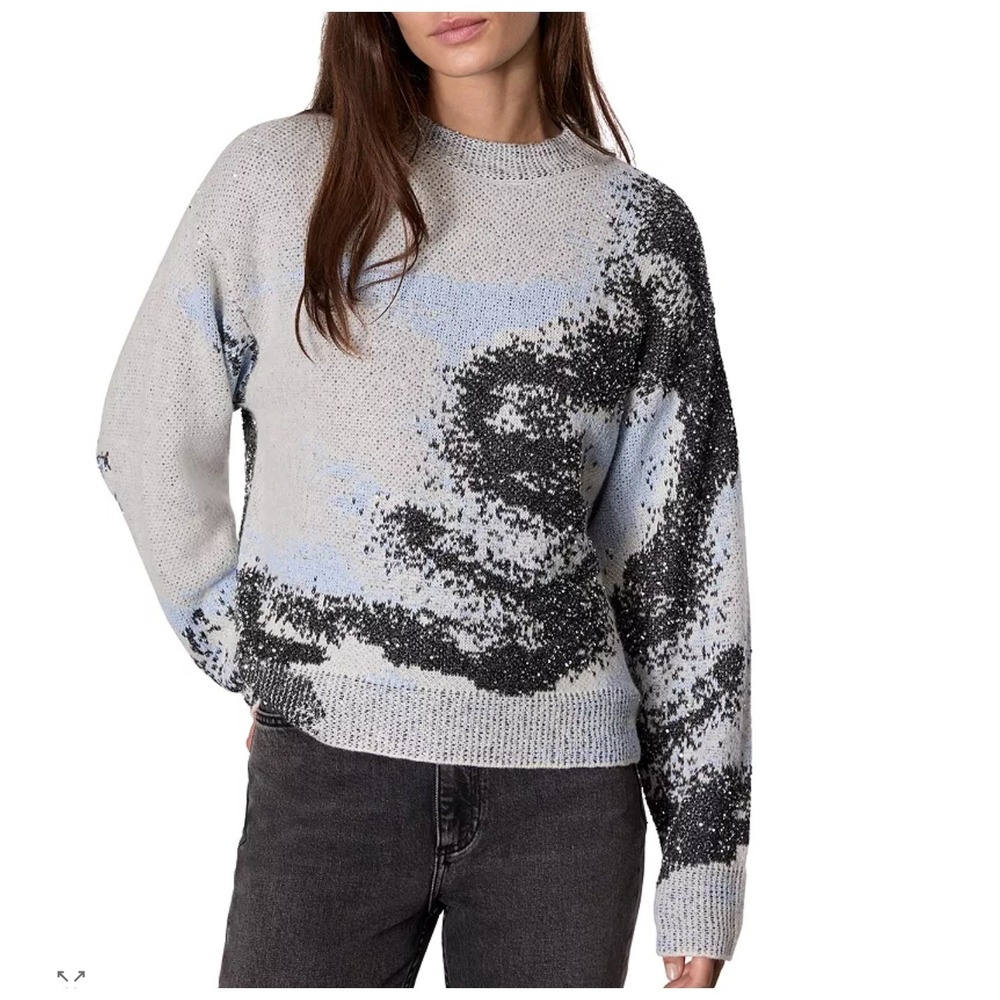 Rag & Bone Estelle Sequin Abstract Knit Sweater Gray Blue Black Merino Alpaca S